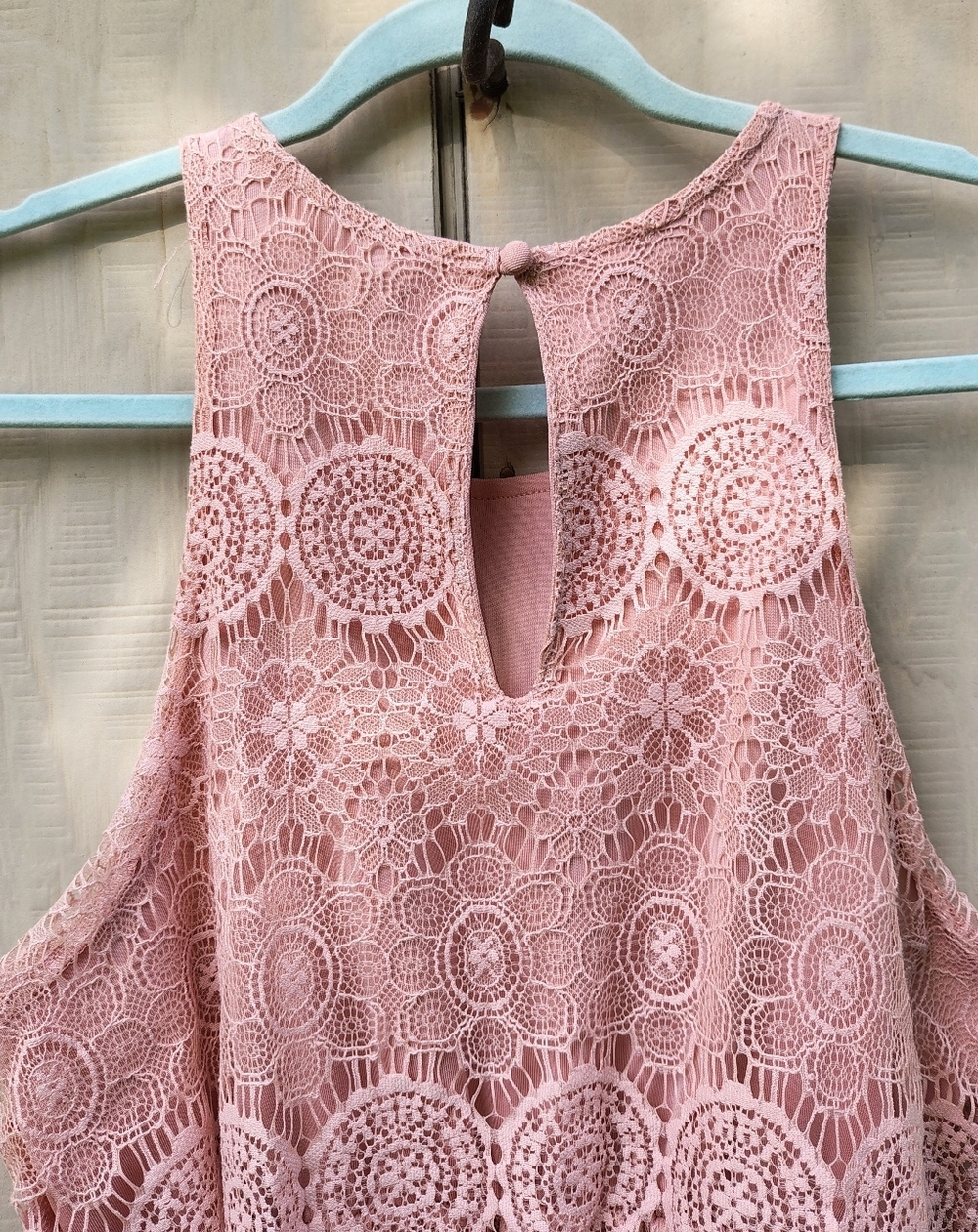 BONGO Pink Floral Lace Dress Medium Sleeveless Elastic Waist Coastal Cowgirl - Picture 6 of 10